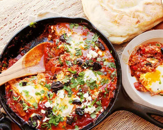 Shakshuka served at Vibe Surf Morocco