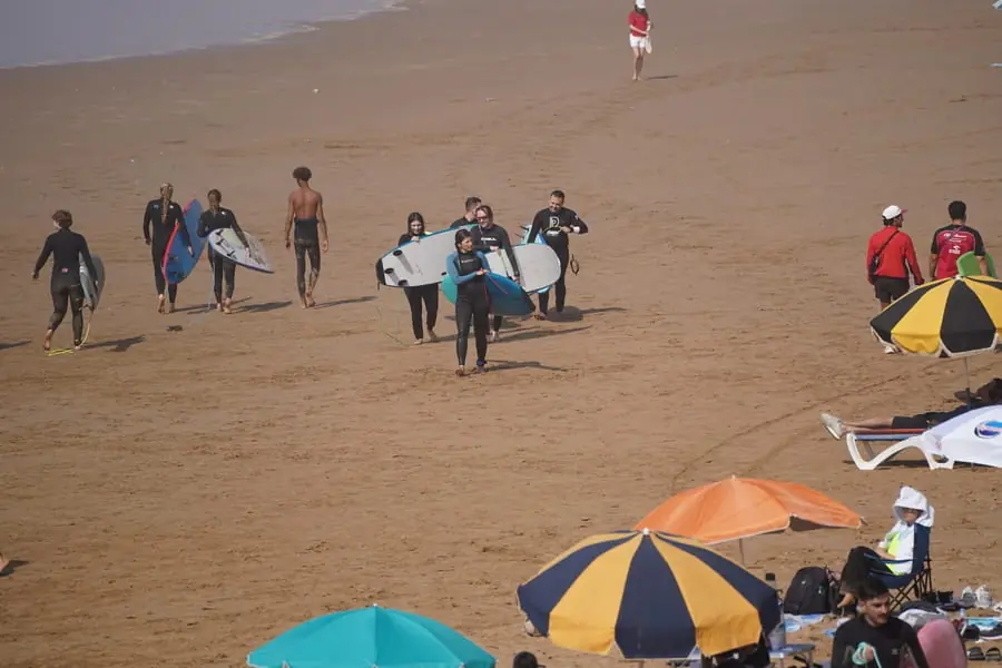 Guests walking back from their surf session